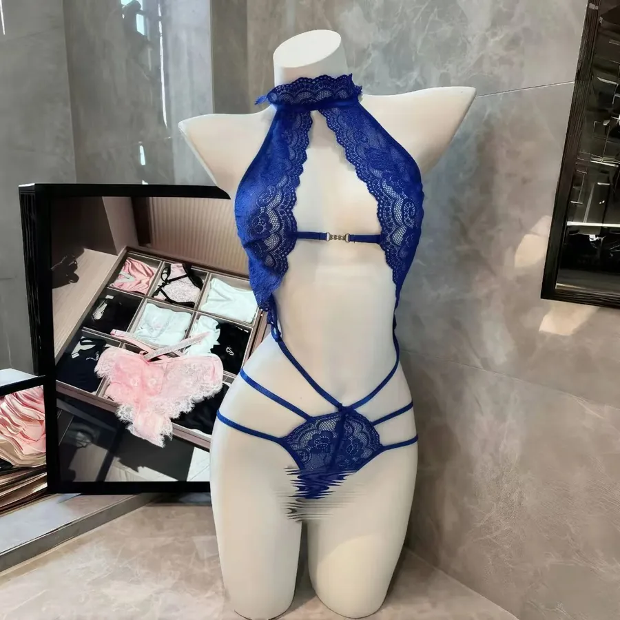 Kanten bodysuitset met diepe V-hals en halterbandjes