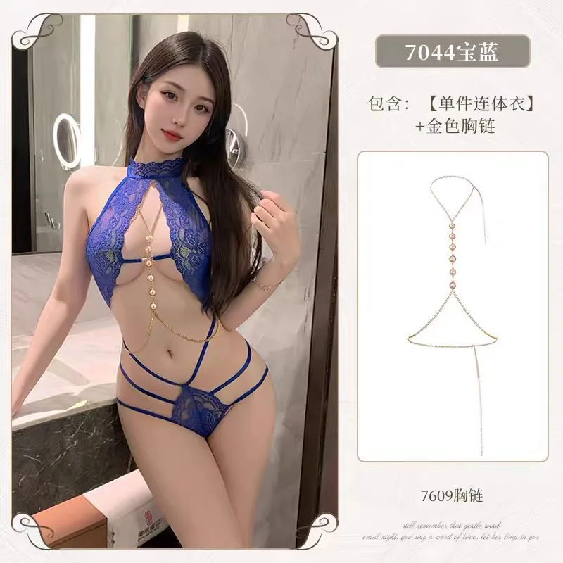 Kanten bodysuitset met diepe V-hals en halterbandjes