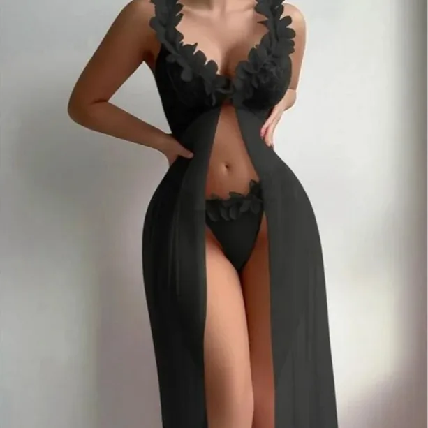 Mesh-Spitzen-Blumen-Sheer-Nachtwäsche-Set