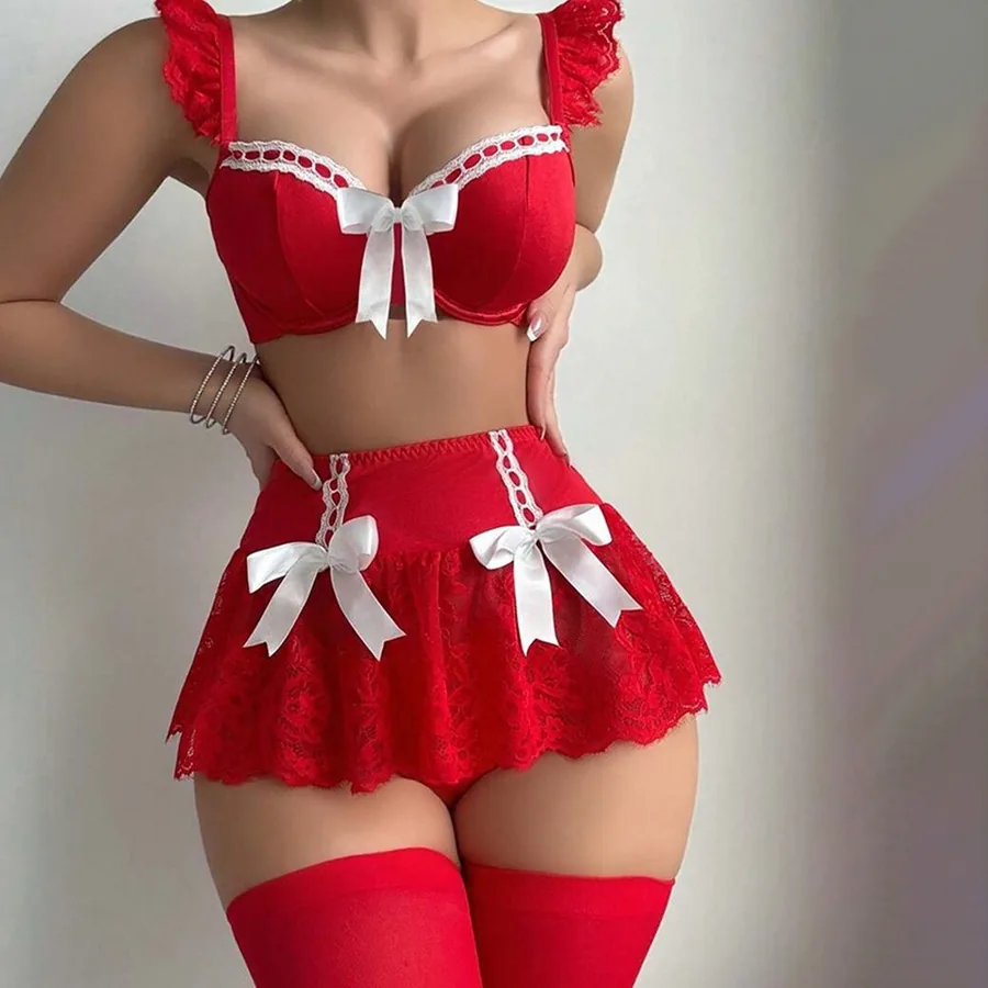 Conjunto babydoll de encaje con cuello halter