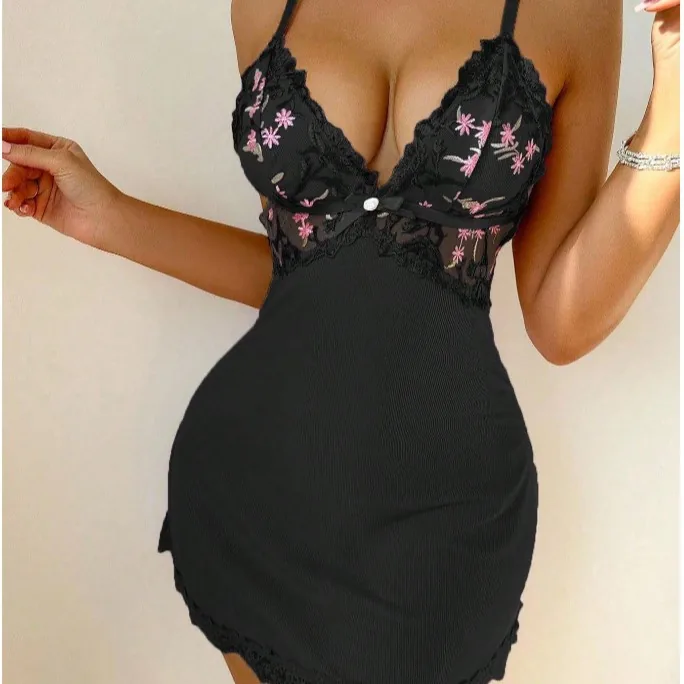 Slip-Dress-Set mit Spitzenstickerei