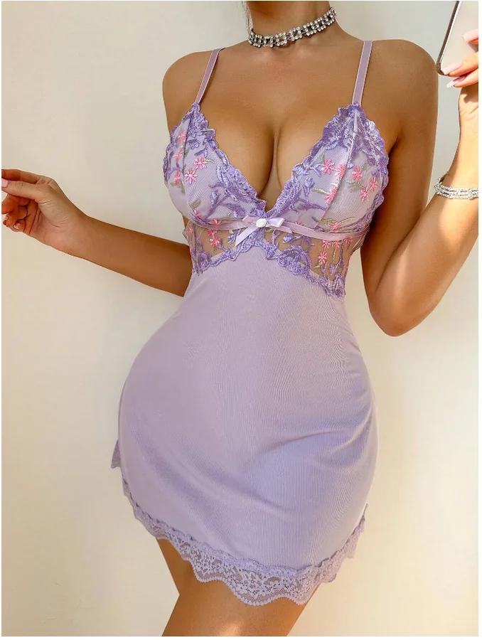 Slip-Dress-Set mit Spitzenstickerei