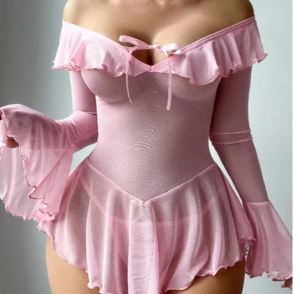 Set vestito in mesh trasparente con spalle scoperte