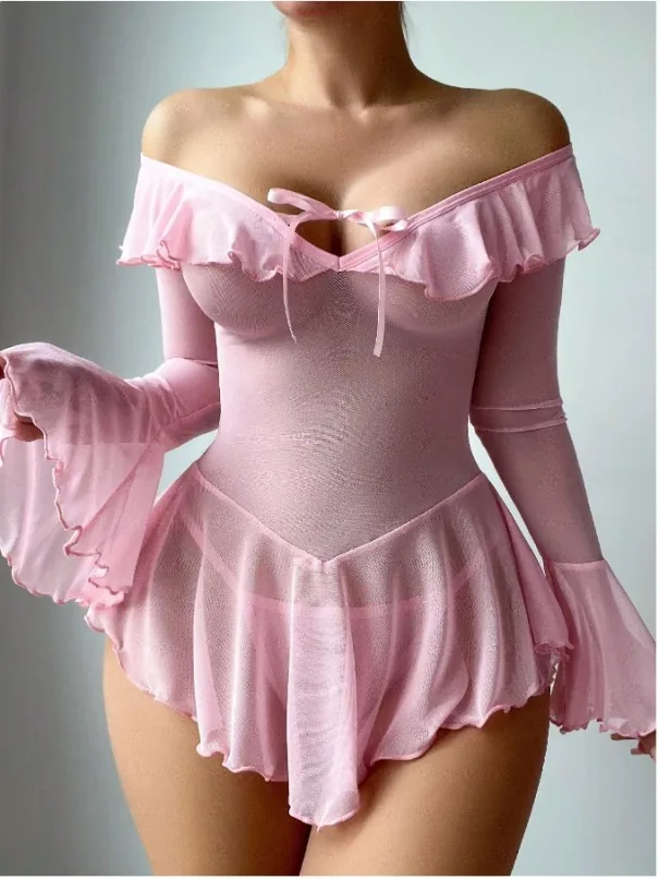 Set vestito in mesh trasparente con spalle scoperte